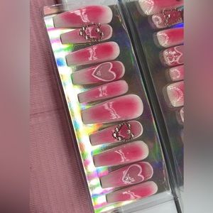 Pink Heart and Gem Nail Set